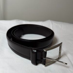 Elegant Made in Italy Designer 36W Black Leather Belt with Silver Buckle